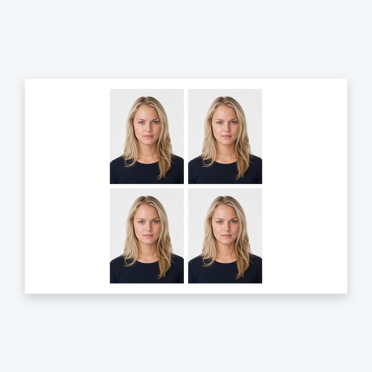 4 personalised UK driving licence photo prints on a single 6 × 4 inch sheet of photographic paper